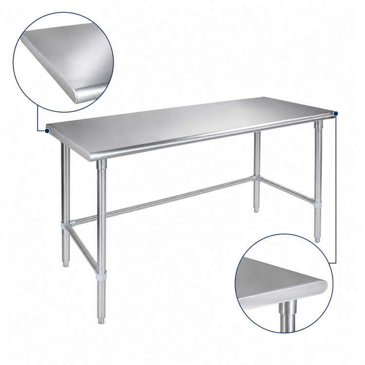 Product image #4 for John Boos Stallion 84-Inch x 24-Inch 300-Series Stainless Steel Work Table with Safety Edge and Galvanized Legs