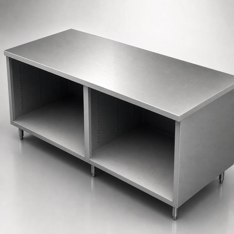 Product image #4 for BK Resources 120-Inch x 30-Inch 14-Gauge Stainless Steel Chef Table with Open Front Cabinet Base