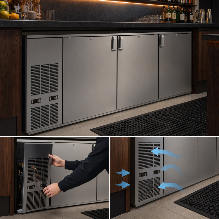 Product image #4 for Glastender C2FB84 Two-Zone Front-Serviced Bar Profile Back Bar Cooler, 84 Inch, 3-Section