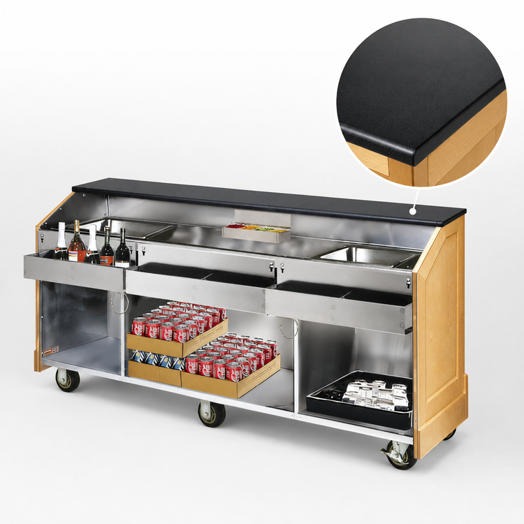 Product image #4 for Executive Series 95-Inch Portable Bar with Maple Wood Front and Sides, Solid Surface Top, and Dual Ice Bins