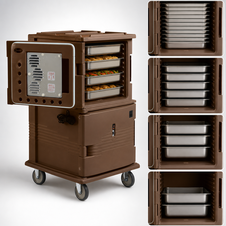 Product image #5 for Cambro Ultra Camcart H-Series Heated Front-Loading Food Pan Carrier, 2-Compartment, Heavy Duty Casters, Dark Brown