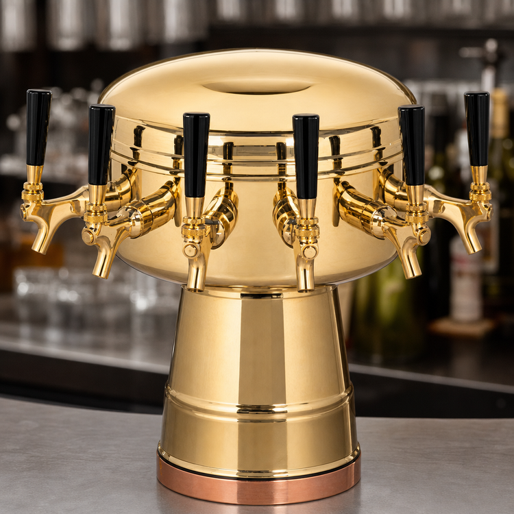 Product image #4 for Micro Matic Mushroom 6-Faucet Countertop Glycol-Cooled Draft Beer Tower, Polished Brass Finish