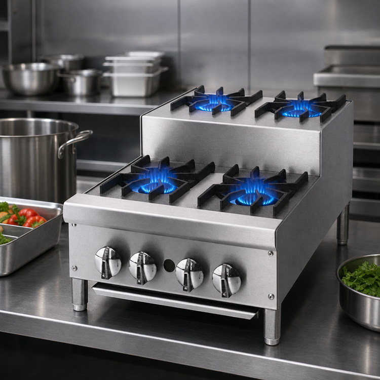 Product image #4 for Supreme 24-Inch Countertop Gas Step-Up Hotplate with 2 Open Burners and 2 Step-Up Open Burners