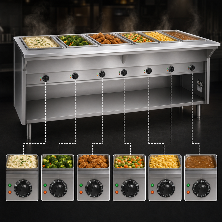 Product image #4 for Spec-Master HT6CB-208 6-Well Electric Hot Food Table with Enclosed Base