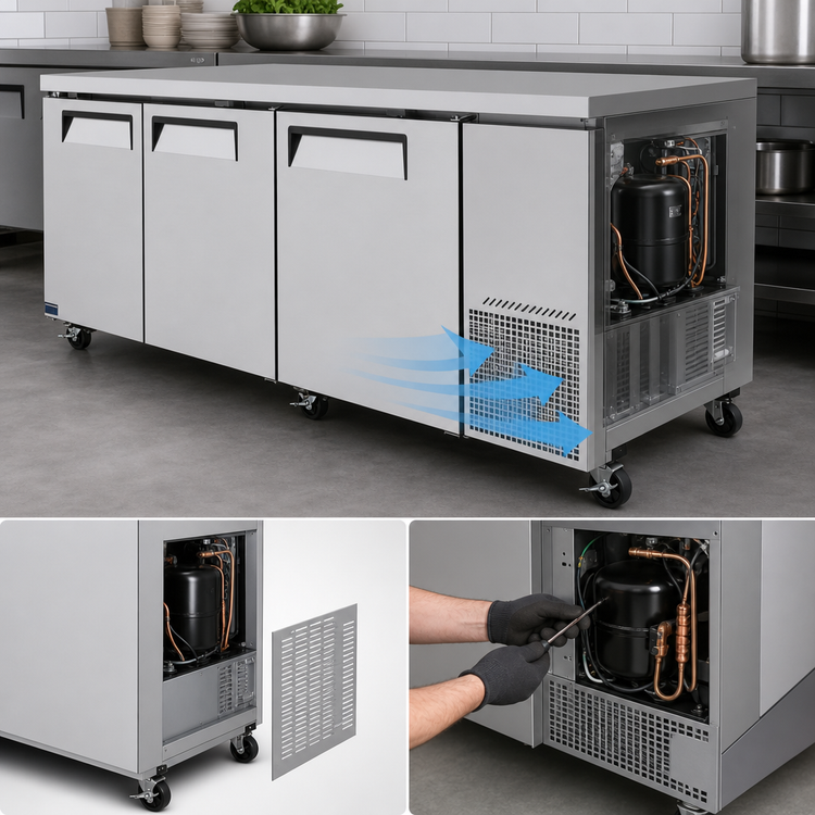 Product image #4 for Turbo Air J Series Three-Section Extra-Deep Side-Mount Undercounter Refrigerator, 93 Inches, 30 Cu. Ft., Solid Doors