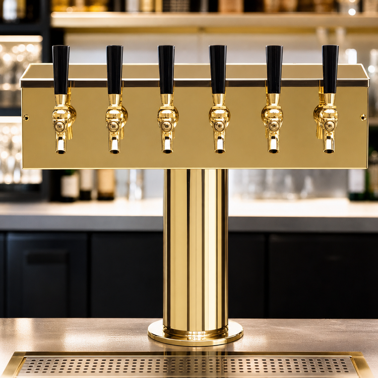 Product image #4 for 6-Faucet Single-Column T-Style Countertop Glycol-Cooled Draft Beer Tower with PVD Brass Finish