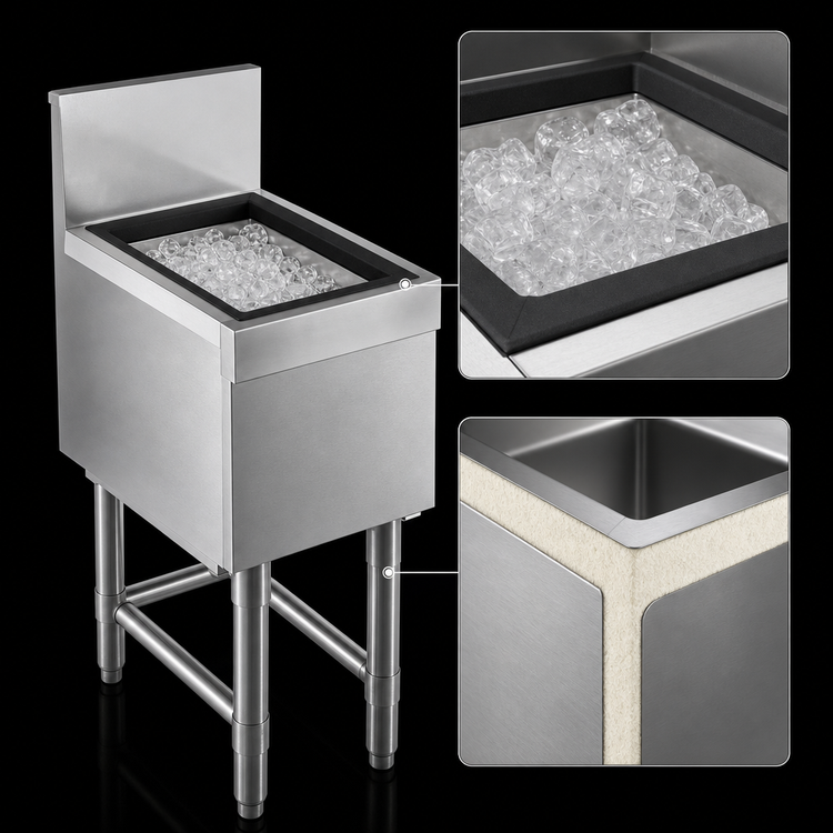 Product image #4 for Eagle Group Spec-Bar 30"W x 19"D Stainless Steel Underbar Ice Bin/Cocktail Unit, 84 lb. Capacity