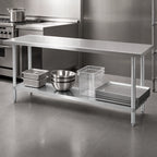 Thumbnail image #4 for Duke Manufacturing 316S-24144 Stainless Steel Work Table with Undershelf, 144 x 24 x 36 in., Flat Top, No Backsplash