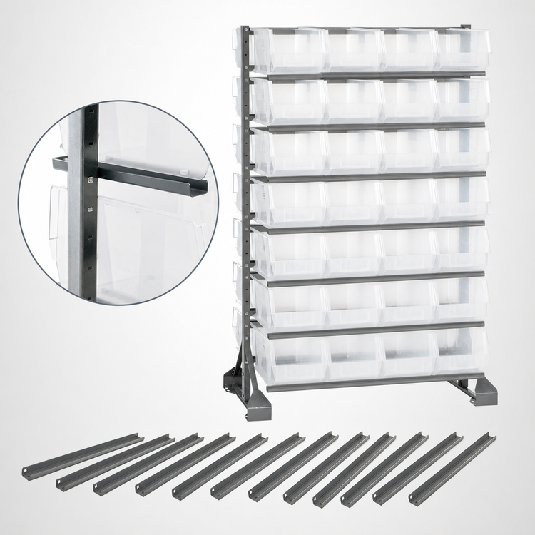 Product image #4 for Quantum Double-Sided Rail Rack Kit with 12 Rails and 48 Clear Bins