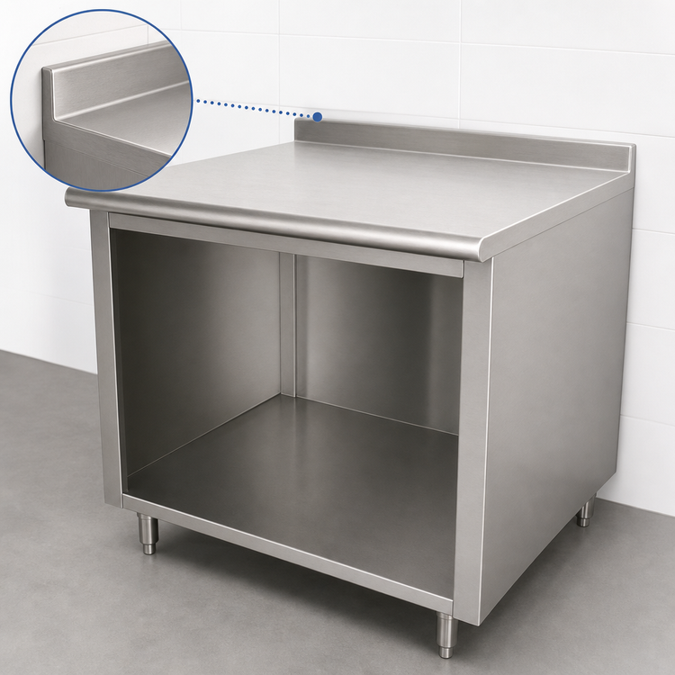 Product image #4 for Advance Tabco 36-Inch x 30-Inch Open Front Cabinet Base Work Table with 14 Gauge 304 Stainless Steel Top and 1-1/2 Inch Rear Up-Turn