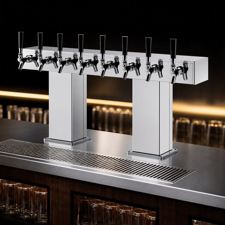 Product image #4 for Perlick 4006-12BPC4 Extra High 12-Faucet Polished Chrome Glycol-Cooled Bridge Tee Draft Beer Tower