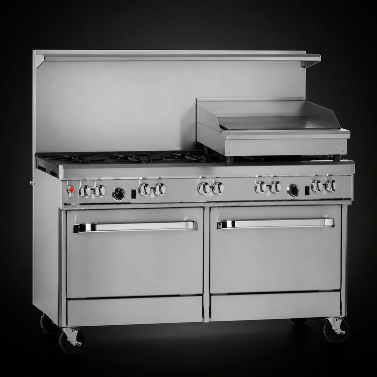Product image #4 for Southbend Ultimate 60-Inch Gas Restaurant Range with 4 Pyromax Burners, Raised Griddle/Broiler, Standard Oven and Convection Oven