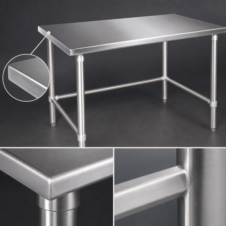 Product image #4 for John Boos Stallion 84" x 36" Stainless Steel Work Table with Stallion Safety Edge, Flat Top