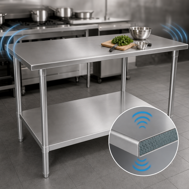 Product image #4 for John Boos Stallion 108-Inch x 24-Inch 14-Gauge 300 Series Stainless Steel Top Work Table with Galvanized Base and Undershelf