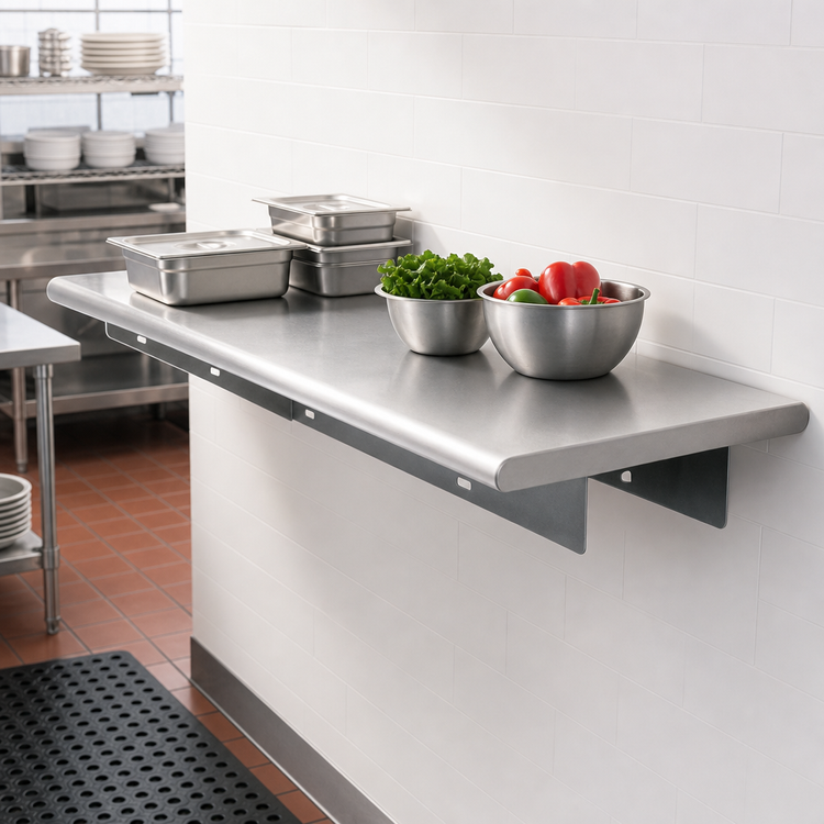 Product image #4 for Advance Tabco Single Pass-Thru Shelf, 132 Inch W x 24 Inch D, 18/430 Stainless Steel, Wall Mounted