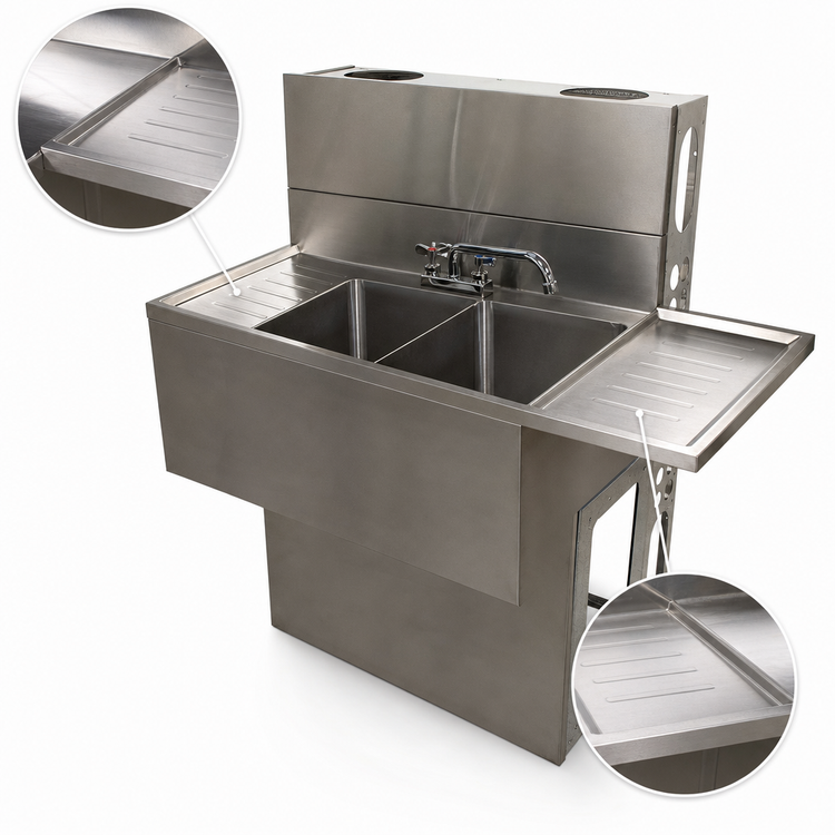 Product image #5 for BK Resources 48-Inch Two-Compartment Underbar Slimline Sink with Left and Right Drainboards