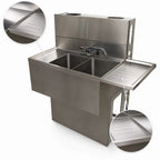 Thumbnail image #5 for BK Resources UBDW-21-248TS 48-Inch Two-Compartment Underbar Slimline Sink with Left and Right Drainboards, 304 Stainless Steel