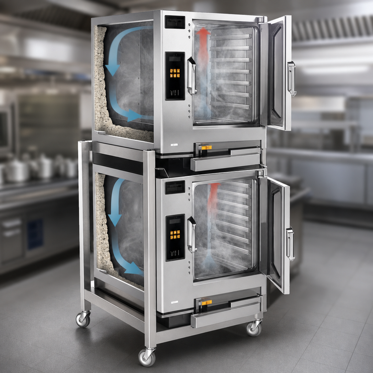 Product image #4 for AccuTemp Evolution E62403E110 DBL Double-Stacked 12-Pan Electric Boilerless Convection Steamer with Stand