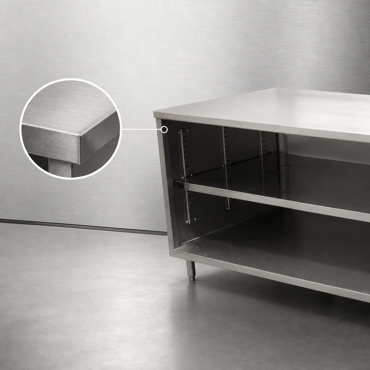 Product image #4 for BK Resources 48 x 36 Inch Stainless Steel Chef Table with Open Front Cabinet Base