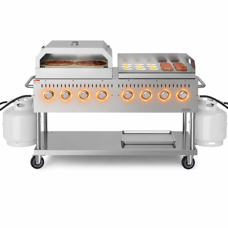 Product image #4 for KoolMore 60-Inch 8-Burner Commercial Outdoor Propane Gas Grill with 30-Inch Griddle and 30-Inch Pizza Oven