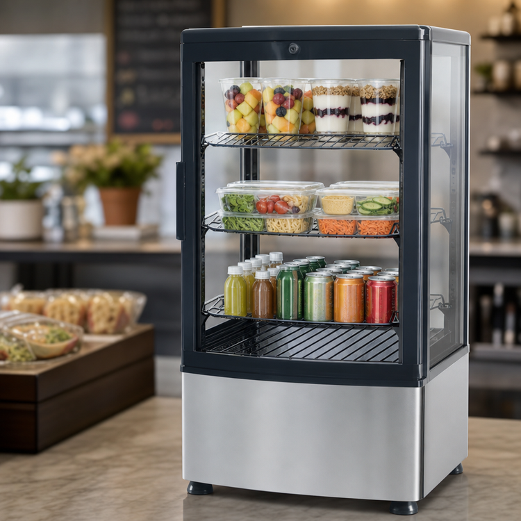 Product image #4 for Atosa DSRC-28 Countertop Refrigerated Display Case, 2.8 Cu. Ft., 4-Sided Glass, Stainless Steel, 115V