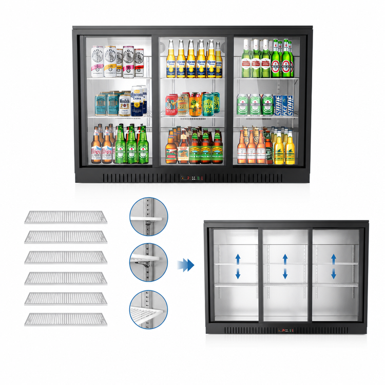 Product image #4 for KoolMore 53-Inch Three-Section Back Bar Refrigerator with 3 Sliding Glass Doors, 11.3 Cu. Ft., Black