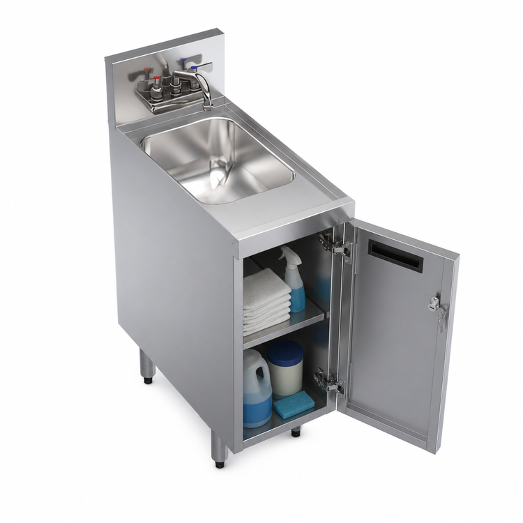 Product image #4 for Krowne Royal Series Underbar Storage Cabinet with Dump Sink, 12" x 24", Stainless Steel