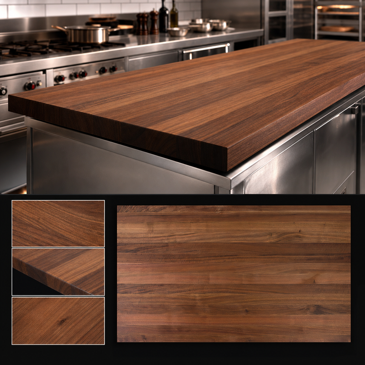 Product image #4 for John Boos Boos Block American Black Walnut Kitchen Countertop, 132 x 36 x 3 Inches, Flat Top, Varnique Finish