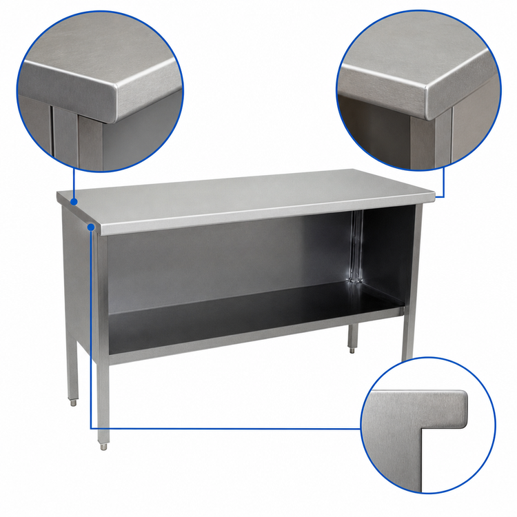 Product image #4 for John Boos Open Front Cabinet Base Stainless Steel Work Table, 132 x 24 Inches, 14-Gauge 300-Series Flat Top