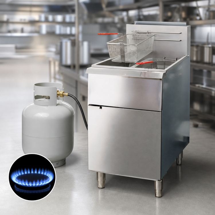 Product image #5 for IKON Cooking Split Pot LP Gas Commercial Deep Fryer, 40 lb. Per Tank, 120,000 BTU