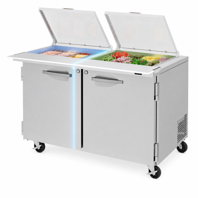 Product image #4 for Turbo Air PRO Series 48-Inch 2-Door Sandwich/Salad Mega Prep Table with Flat Clear Lid, 12-Pan Capacity