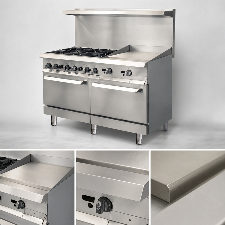 Product image #4 for IKON Cooking 60-Inch Natural Gas Commercial Range with 6 Open Burners, 24-Inch Griddle, and 2 Ovens
