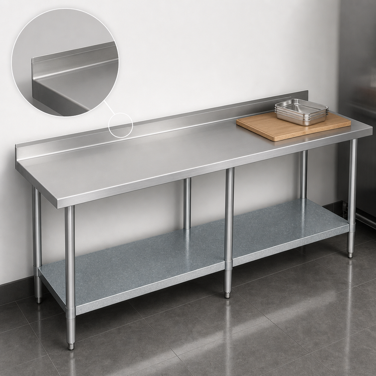 Product image #4 for BK Resources 84" x 24" Stainless Steel Work Table with 1-1/2" Rear Riser and Galvanized Undershelf