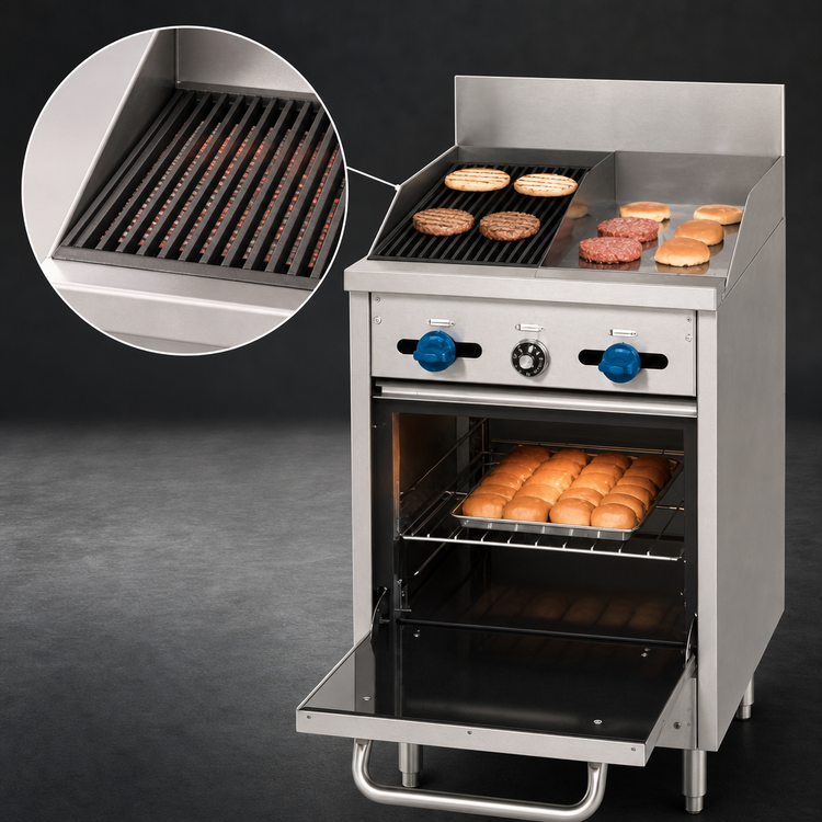 Product image #4 for Comstock-Castle 24-Inch Wide Commercial Gas Range with 12-Inch Griddle, 12-Inch Char-Broiler, and Space-Saver Oven