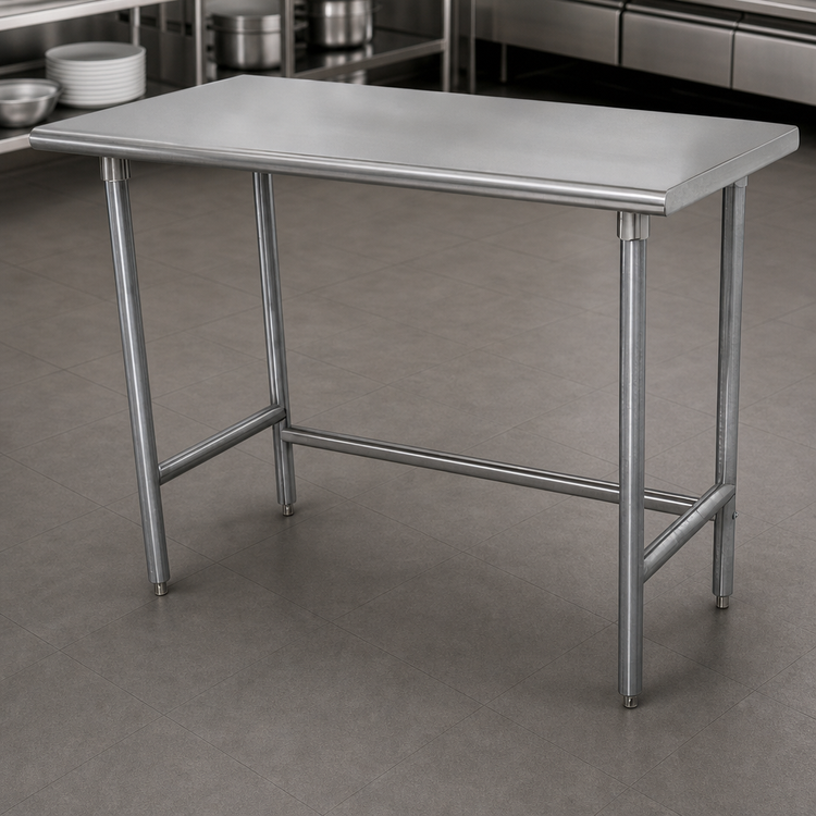 Product image #4 for Advance Tabco Premium Series Flat Top Open Base Work Table, 84-Inch W x 36-Inch D, 14 Gauge 304 Stainless Steel Top, Galvanized Legs