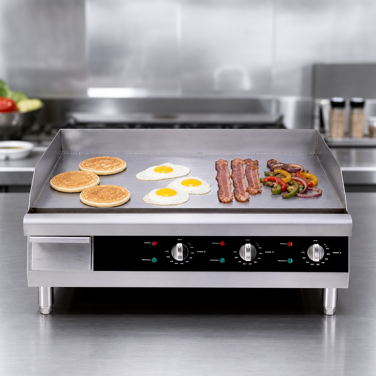 Product image #4 for Omcan 30-Inch Countertop Stainless Steel Electric Griddle with Smooth Plate, 220V, 4500W