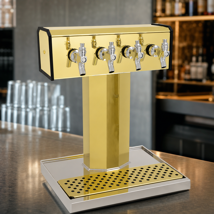 Product image #4 for Glastender Countertop Air-Cooled 4-Faucet Tee Draft Dispensing Tower, Polished Brass Finish