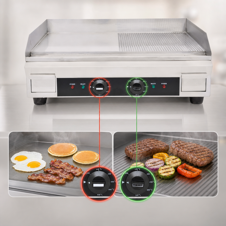 Product image #4 for Omcan USA 24-Inch Countertop Electric Griddle with Half Ribbed/Half Smooth Surface