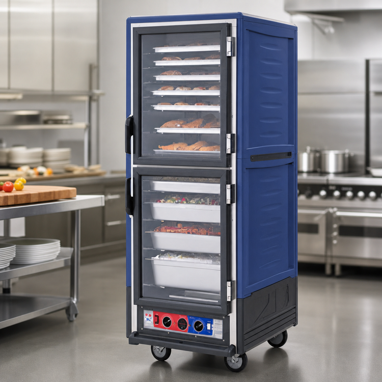 Product image #4 for Metro C5 3 Series Full-Height Mobile Heated Holding Cabinet with Blue Insulation Armour, Dutch Clear Doors, and Fixed Wire Slides