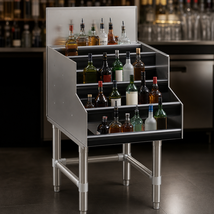 Product image #4 for Eagle Group Spec-Bar 18-Inch Wide Double Speed Rail Underbar Liquor Bottle Display, 4-Step