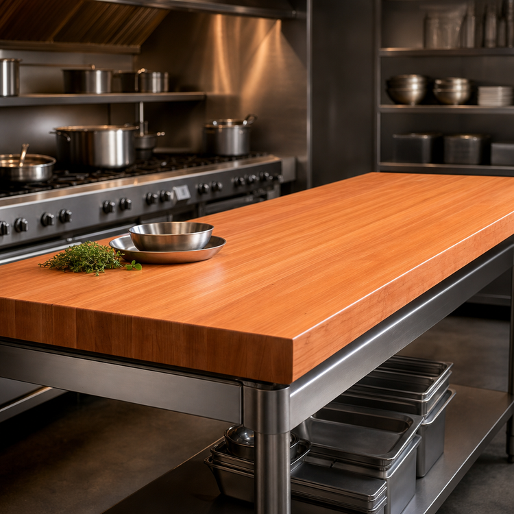 Product image #4 for Boos Block American Cherry Edge Grain Kitchen Countertop, 120 in. W x 38 in. D x 3 in. Thick, Varnique Finish