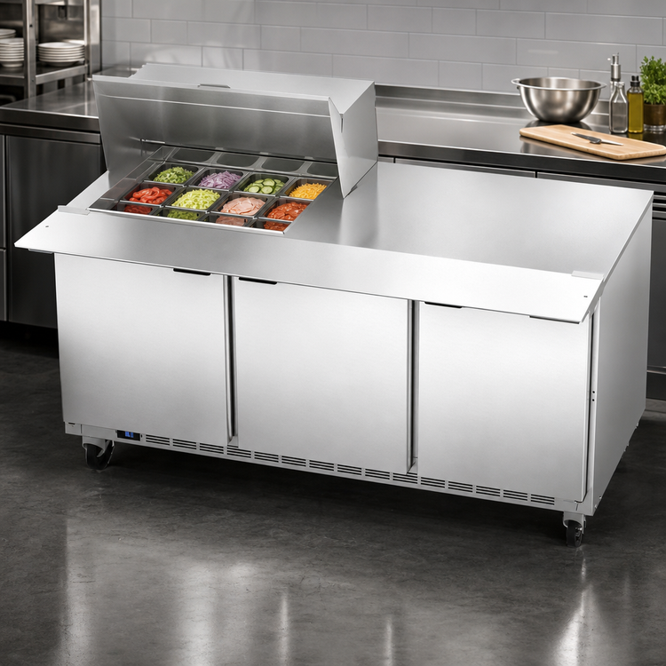 Product image #5 for Beverage-Air SPE72HC-12M 72-Inch Three-Section Mega Top Sandwich Prep Table with 12-Pan Opening