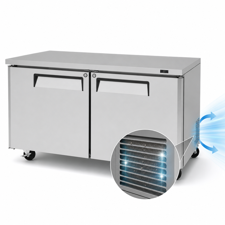 Product image #4 for Turbo Air M3 Series 60-Inch Two-Section Undercounter Refrigerator, 17 Cu. Ft., Solid Swing Doors