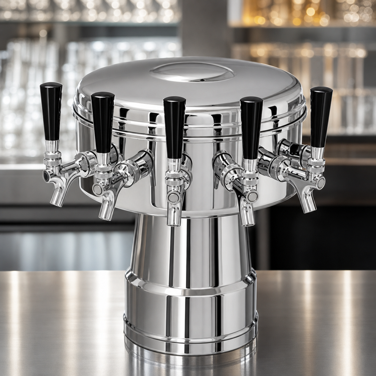 Product image #4 for Glastender 4-Faucet Countertop Mushroom Draft Dispensing Tower, Mirror Finish, Air-Cooled