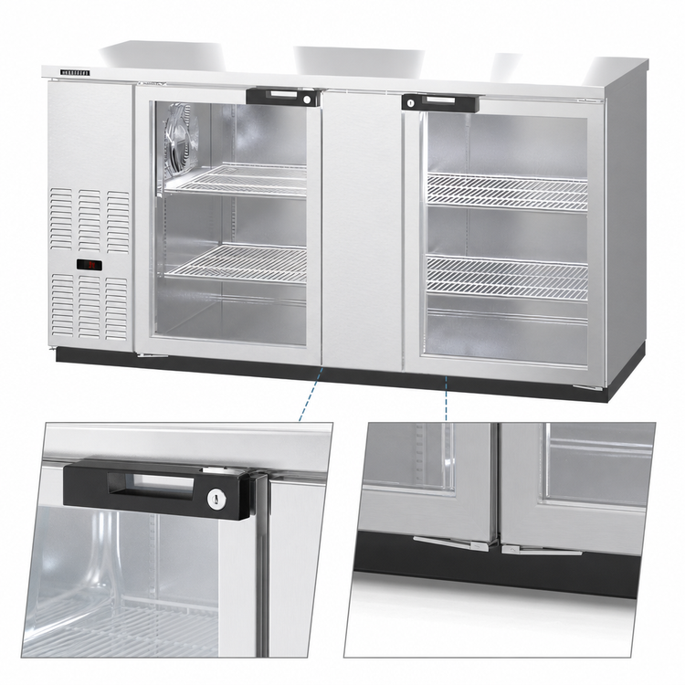 Product image #4 for Hoshizaki BB69-G-S 69.5-Inch Two-Section Stainless Steel Back Bar Cooler with Glass Swing Doors