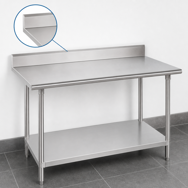 Product image #4 for Advance Tabco 108-Inch x 36-Inch 304 Stainless Steel Work Table with 5-Inch Backsplash and Rolled-Rim Front Edge