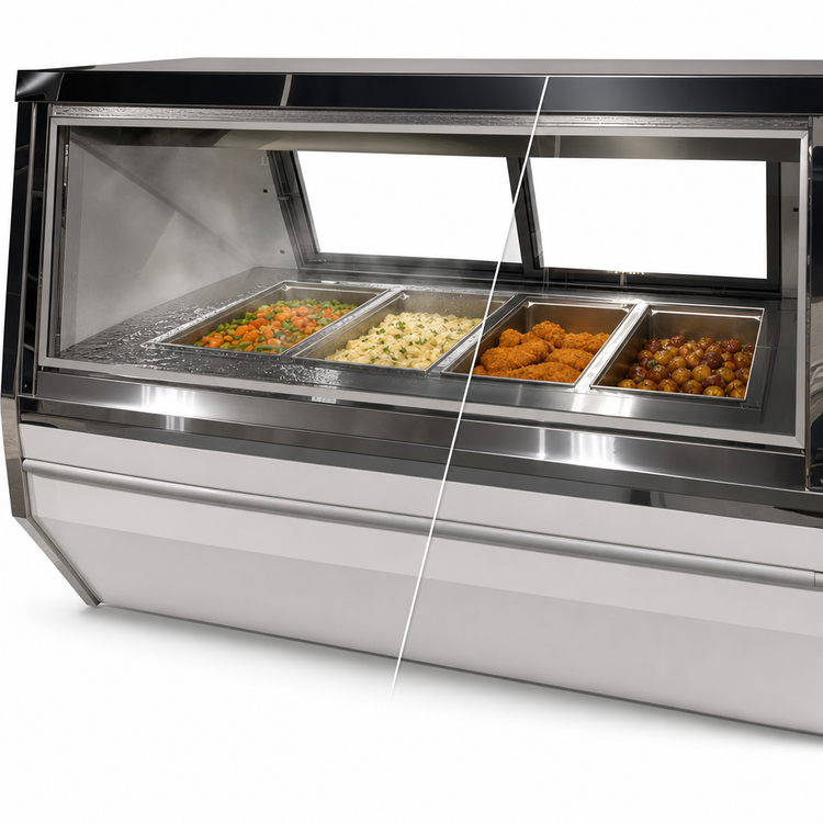 Product image #4 for Howard-McCray 48-Inch Hot Food Case, 3-Well Full-Service Display, Wet or Dry, Black Exterior, Stainless Steel Interior