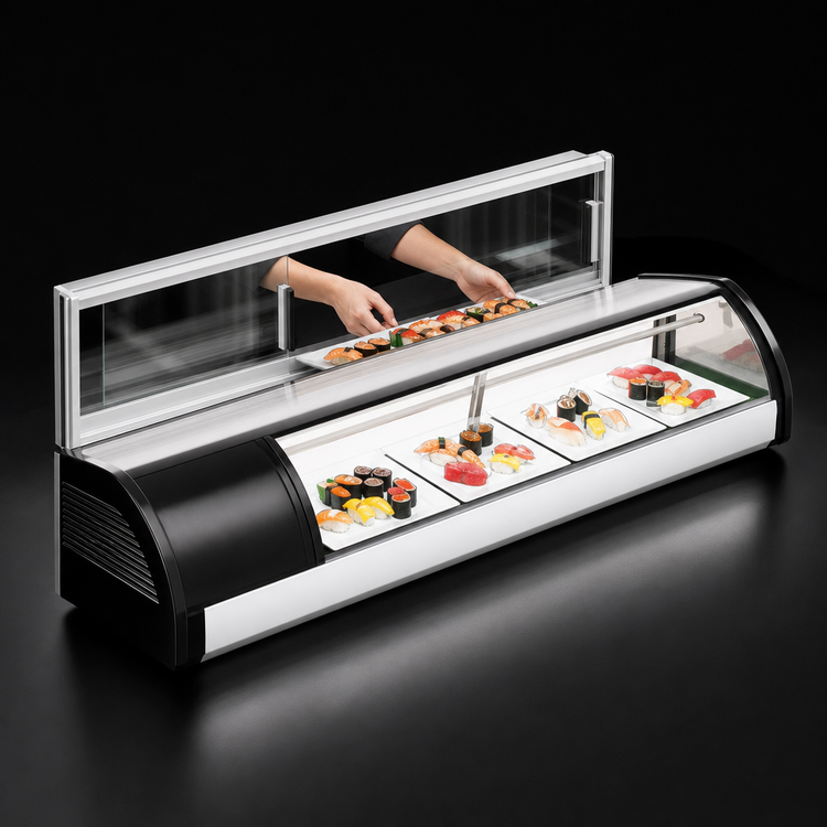 Product image #4 for Everest Refrigeration 59-Inch Countertop Sushi Display Case with Curved Glass and Left-Mounted Self-Contained Refrigeration