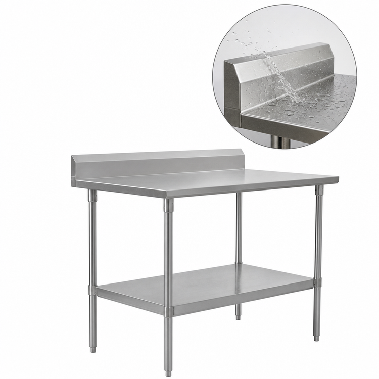 Product image #4 for John Boos Stallion 144-Inch x 30-Inch Stainless Steel Top Work Table with 5-Inch Backsplash