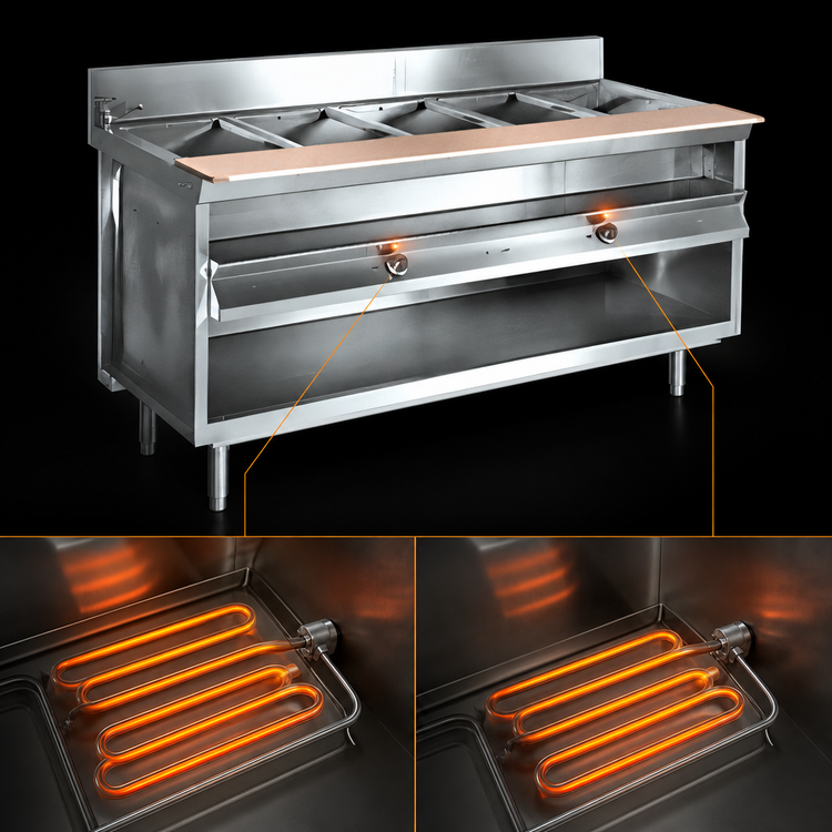 Product image #4 for La Rosa Refrigeration 86-Inch Electric Hot Food Table with 6-Well Water Bath and Open Cabinet Base